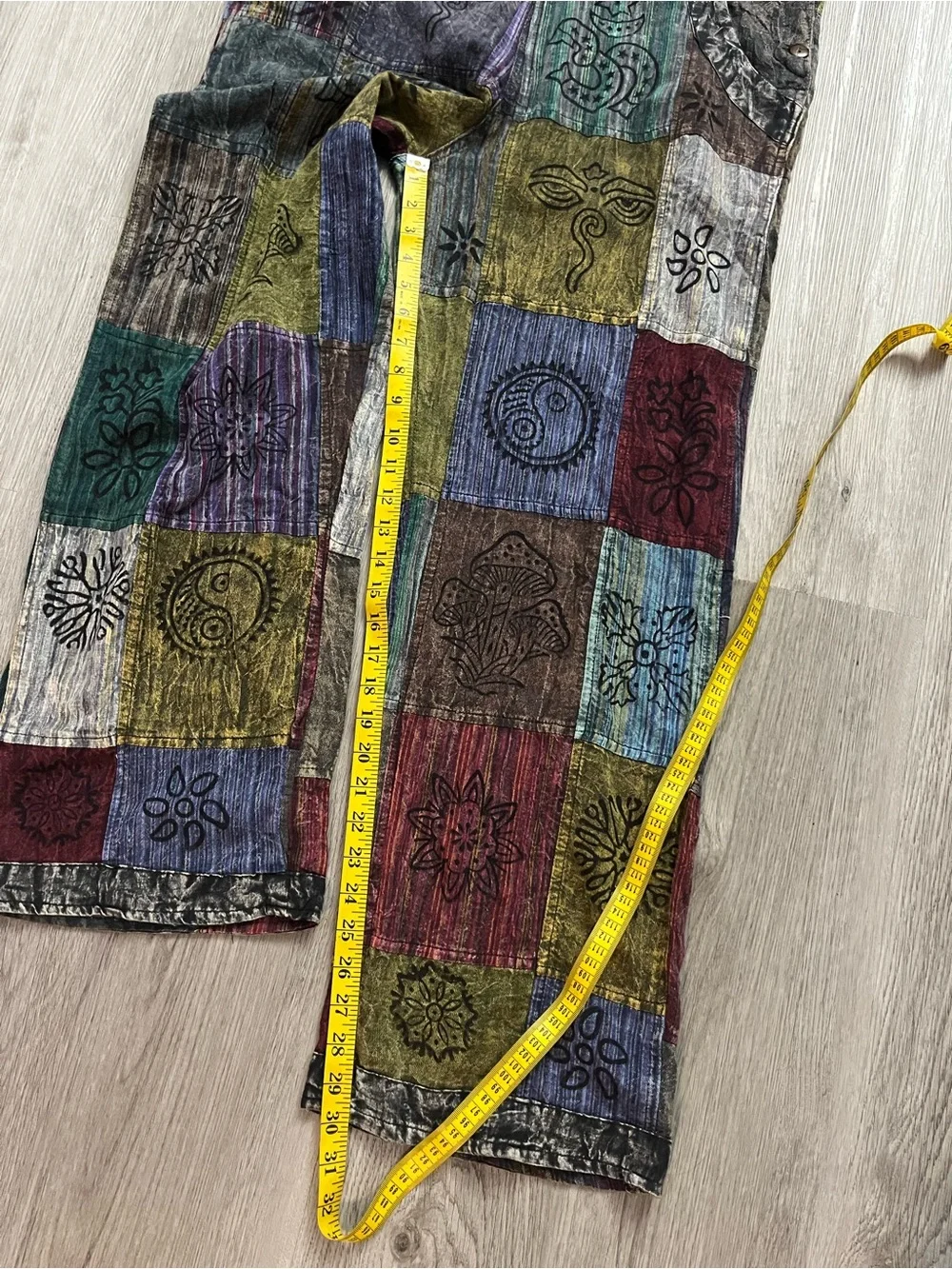 244–NWT Boho Patchwork Multi-Color Cotton Blend Overalls - Picture 5 of 6
